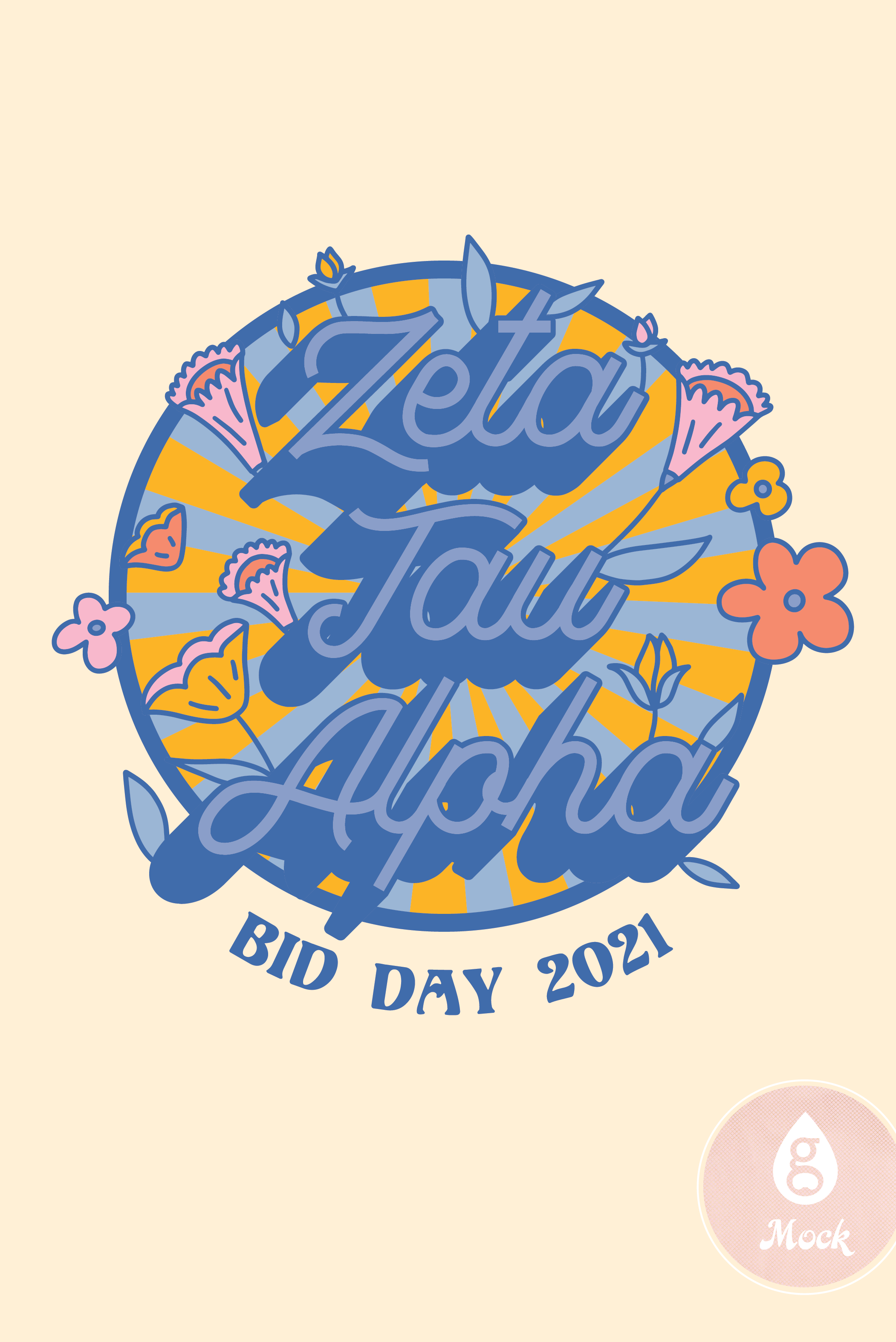 Zeta Tau Alpha Retro Sun and Flowers
